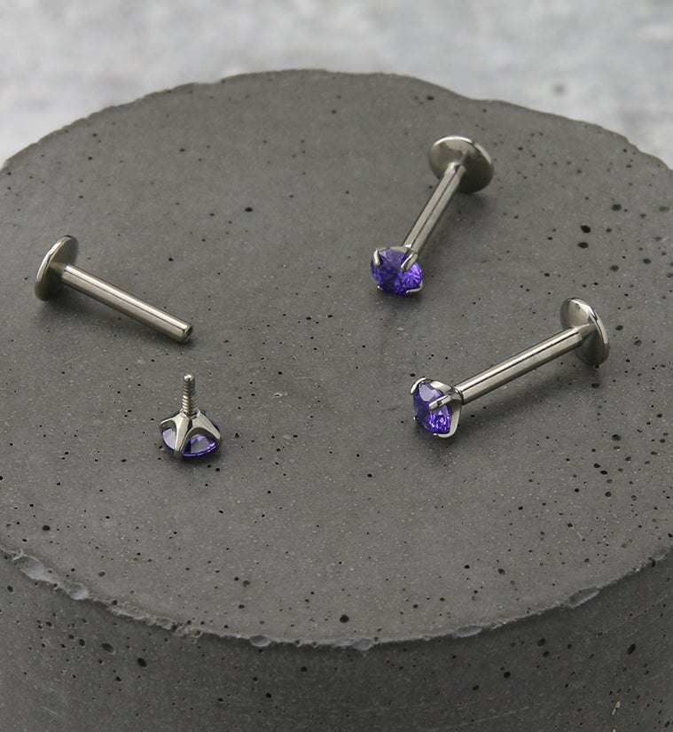 Tanzanite CZ Prong Labret Stud (Convex Disk)