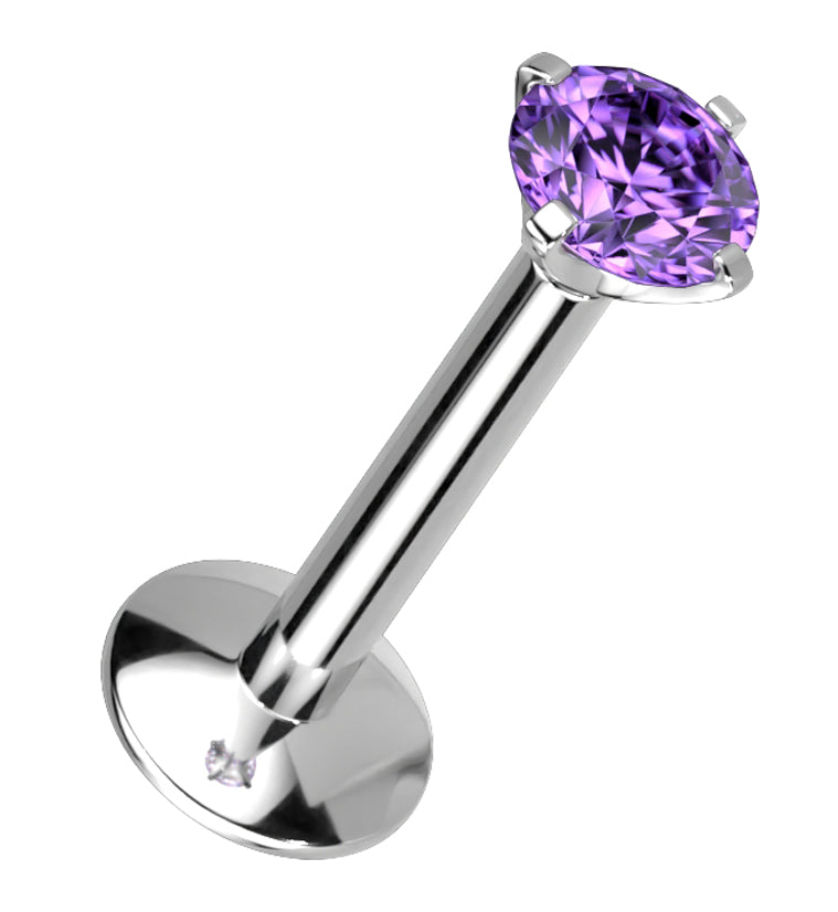 Tanzanite CZ Prong Labret Stud (Convex Disk)