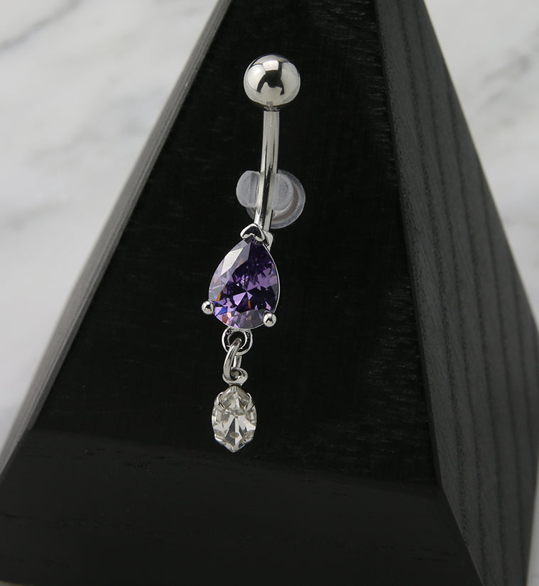 Tanzanite Teardrop CZ Dangle Belly Button Ring