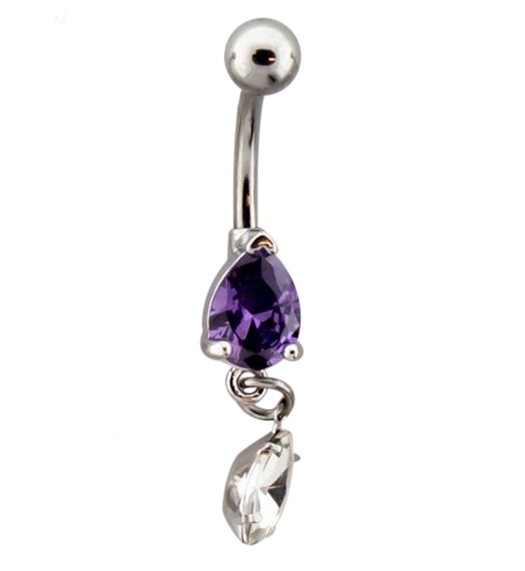 Tanzanite Teardrop CZ Dangle Belly Button Ring