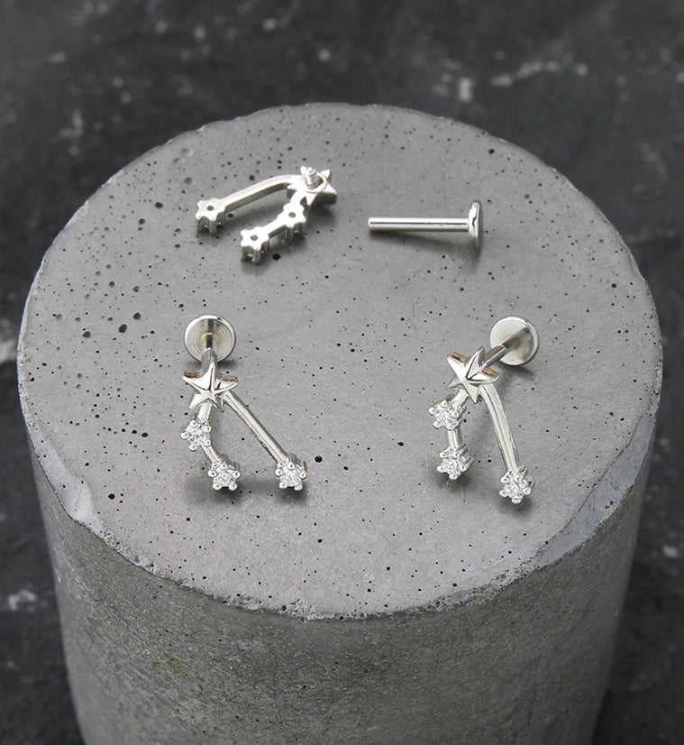 Taurus Constellation Clear CZ Stainless Steel Internally Threaded Labret