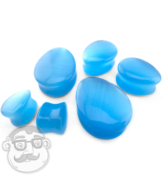 Aqua Cat's Eye Glass Teardrop Plugs