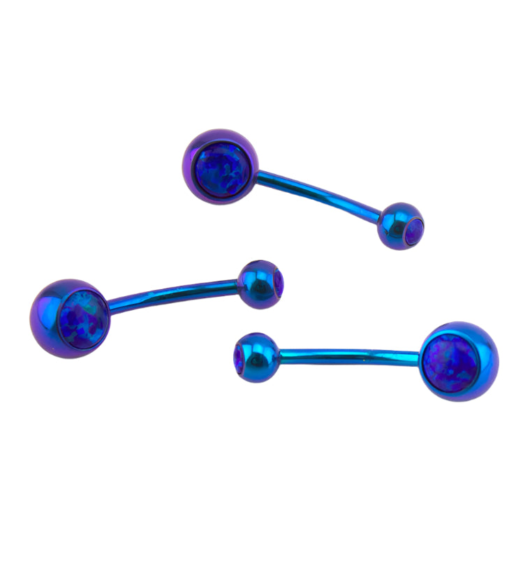 Purple Opal Teal Titanium Belly Button Ring