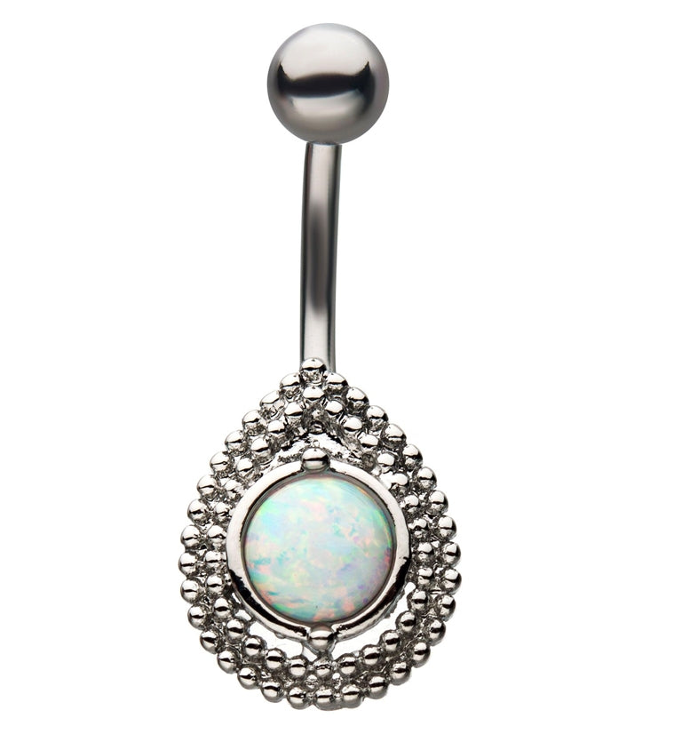 Teardrop Beaded Center Opal Belly Ring
