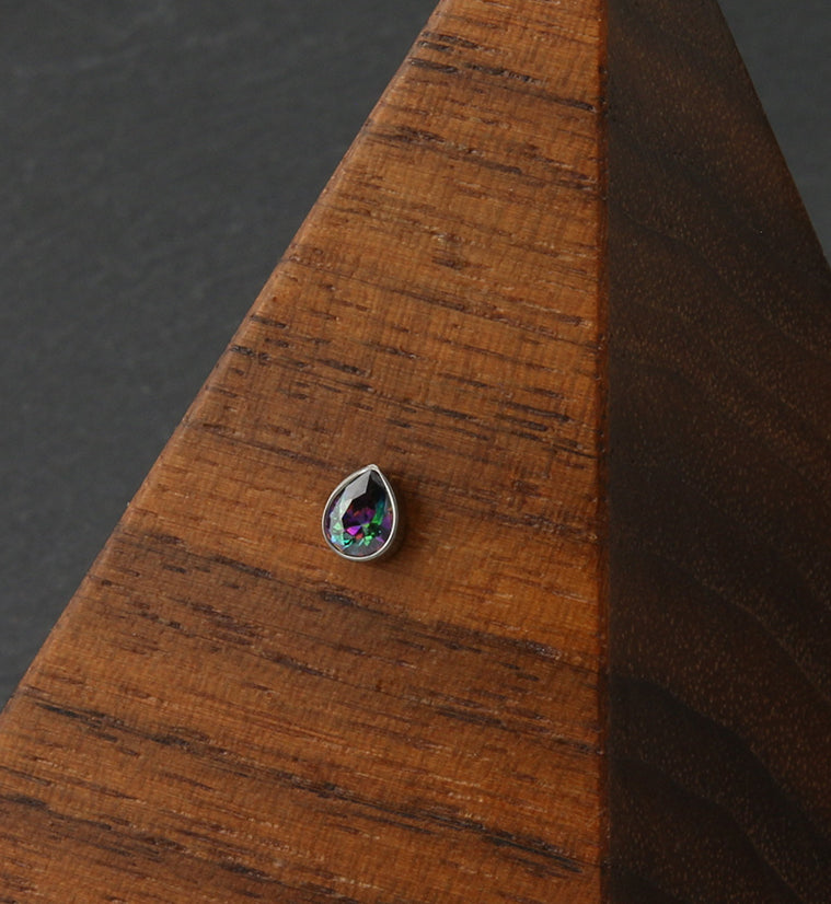 Teardrop Black Aurora CZ Threadless Titanium Top