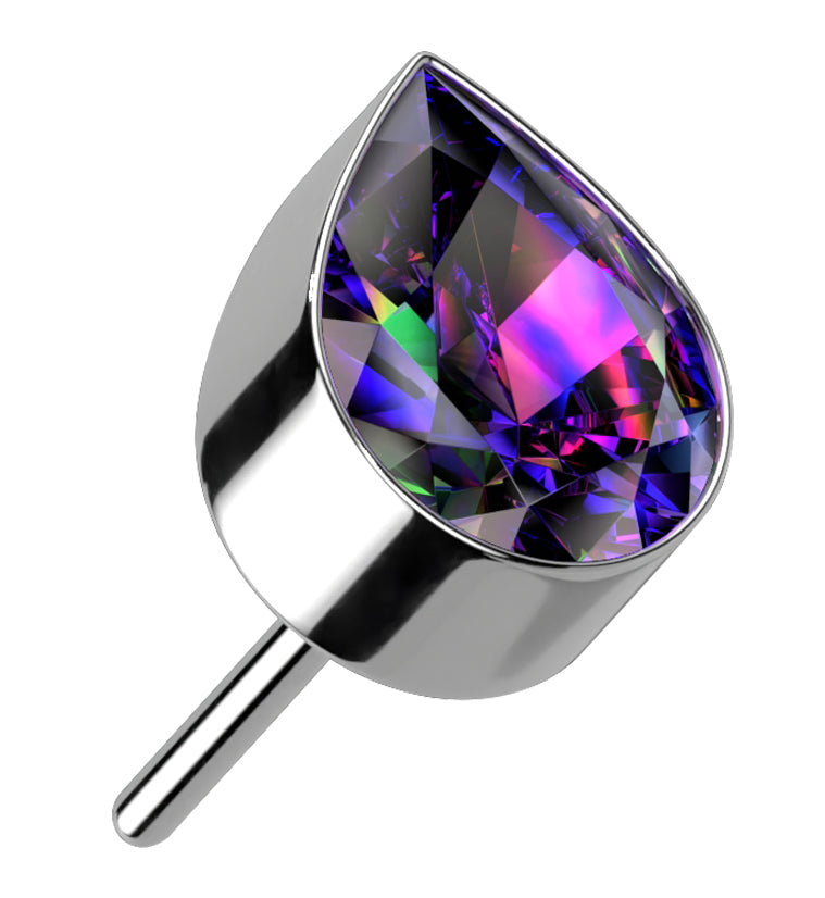 Teardrop Black Aurora CZ Threadless Titanium Top