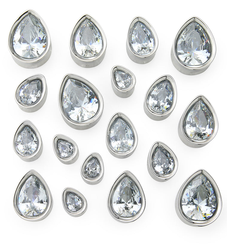 Teardrop Clear CZ Stainless Steel Tunnels