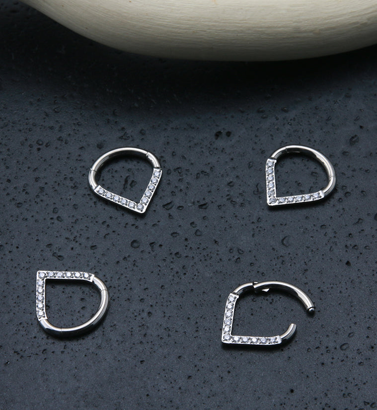 Teardrop CZ Titanium Hinged Segment Ring