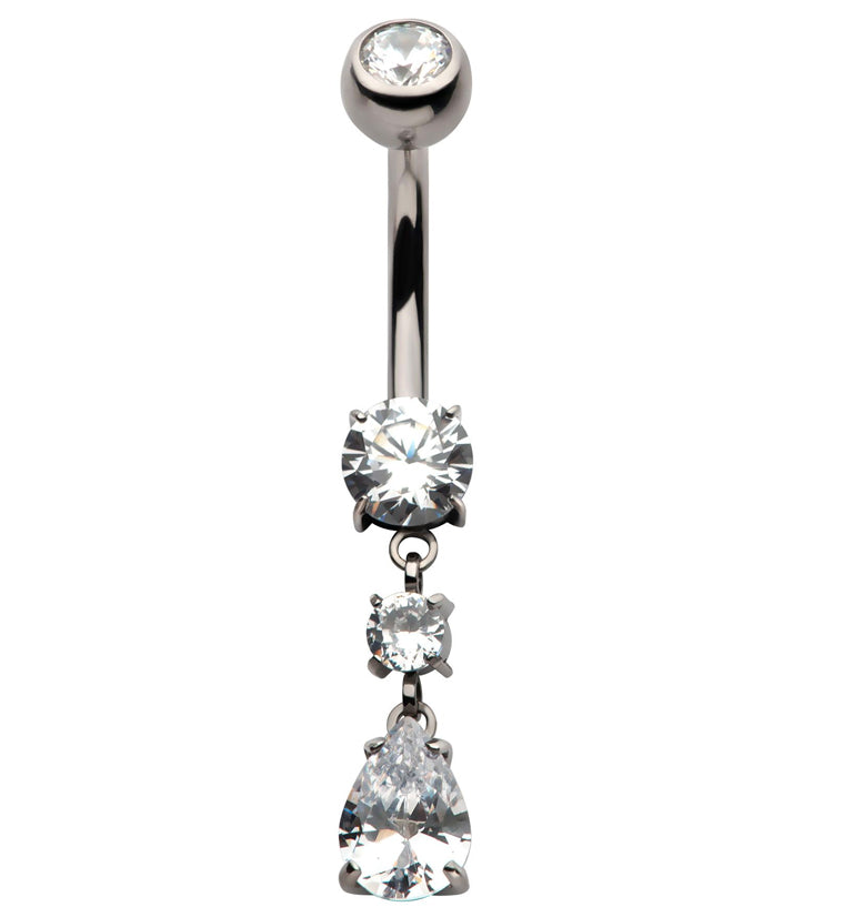 Teardrop Dangle Clear CZ Internally Threaded Titanium Belly Button Ring