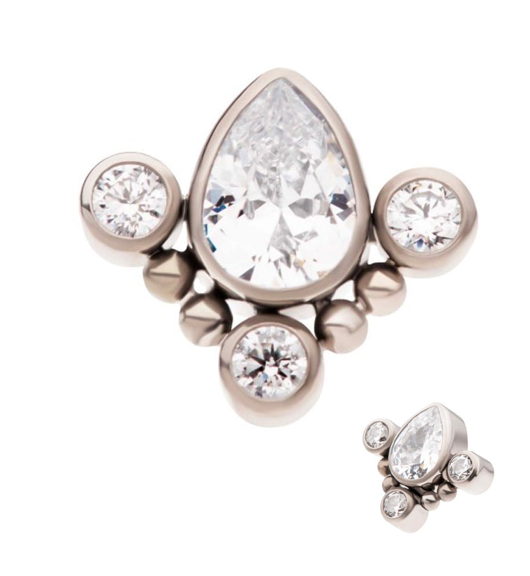 Teardrop Dart CZ Threadless Titanium Top