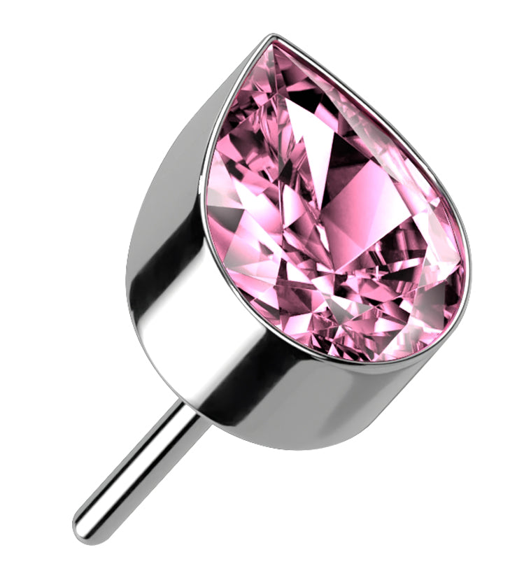 Teardrop Pink CZ Threadless Titanium Top