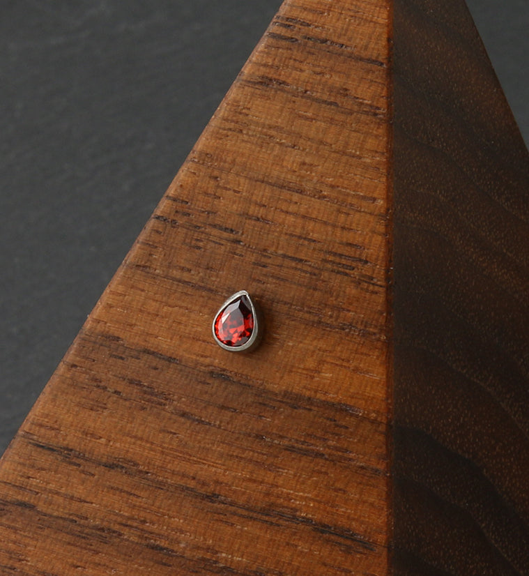 Teardrop Red CZ Threadless Titanium Top