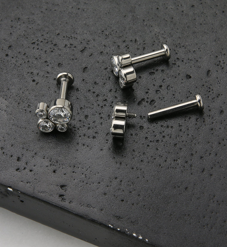 Tetrad Clear CZ Titanium Labret