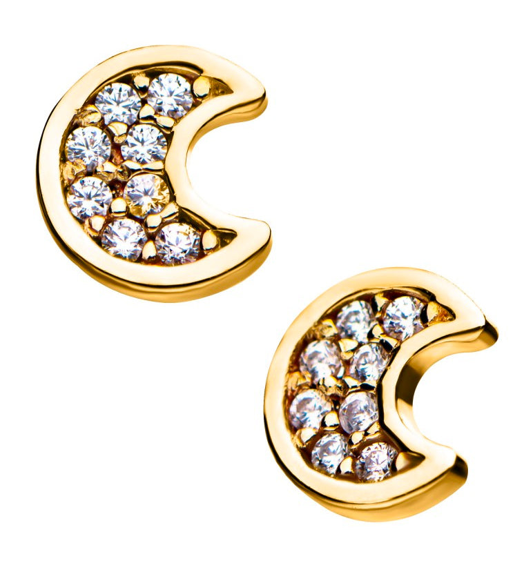 14kt Gold Crescent Moon CZ Threadless Top