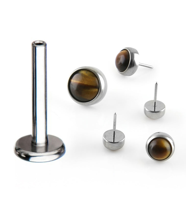 18G Titanium Threadless Labret + Tigers Eye Stone Top