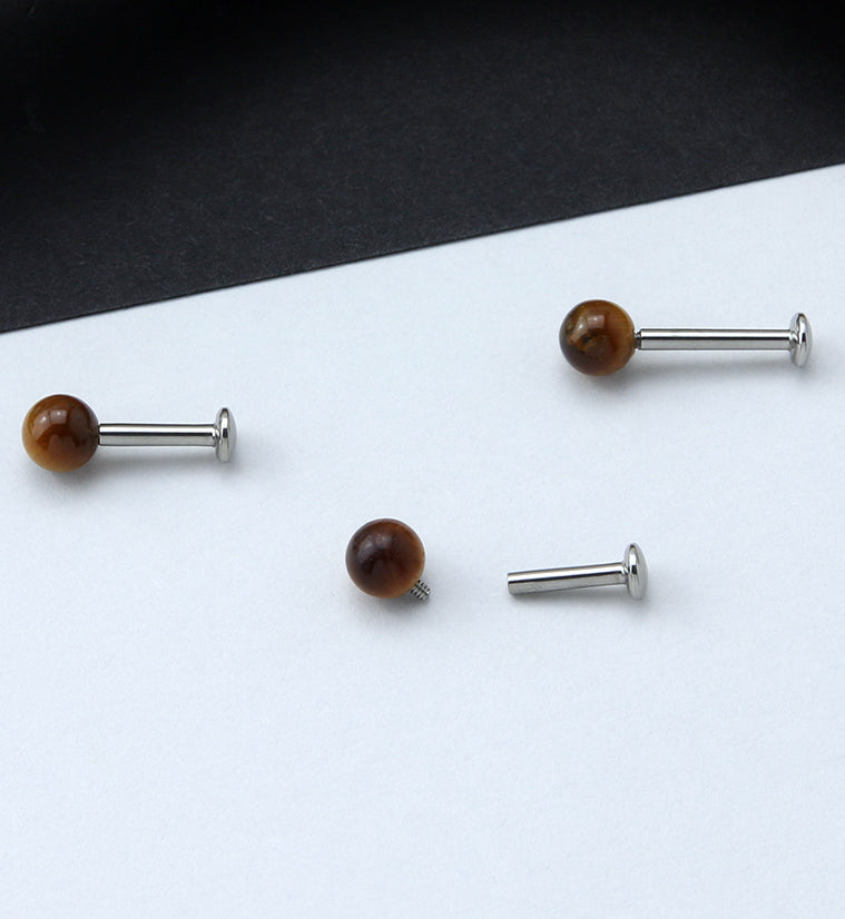 Tiger Eye Stone Ball Top Internally Threaded Labret