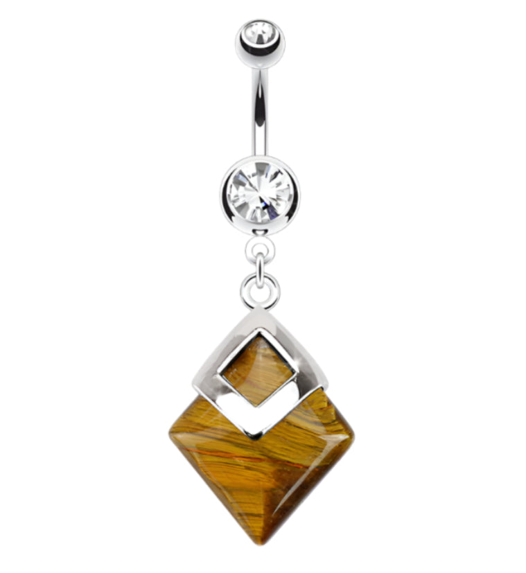 Hanging Tiger Eye Stone Zircon Belly Button Ring