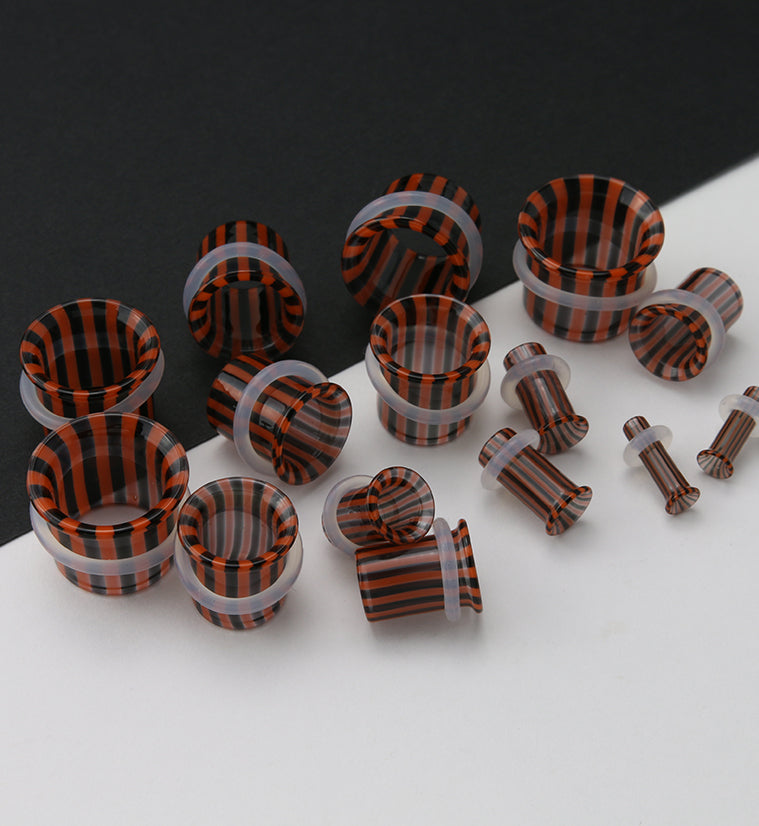 Tiger Stripe Glass Tunnel Plugs - Single Flare
