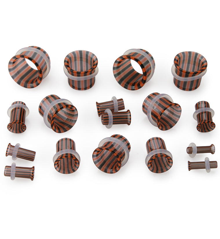 Tiger Stripe Glass Tunnel Plugs - Single Flare