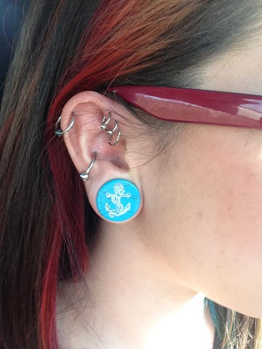 Turquoise Anchor Engraved Stone Plugs