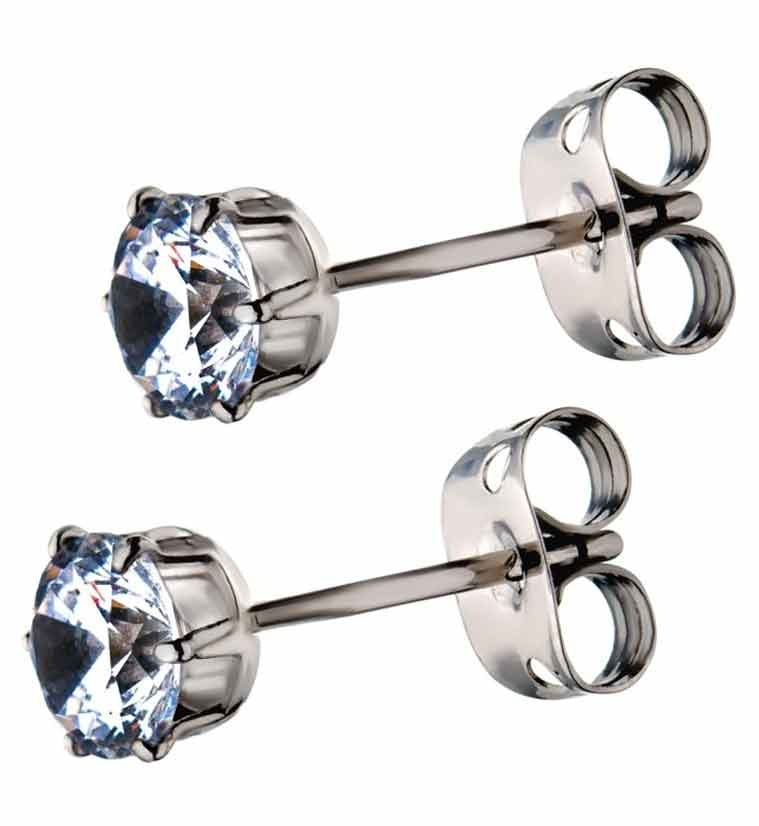 CZ Prong Set Titanium Earrings