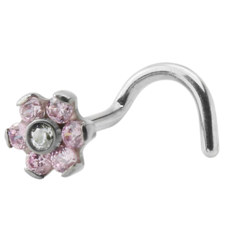 18G Titanium Pink CZ Flower Nose Screw