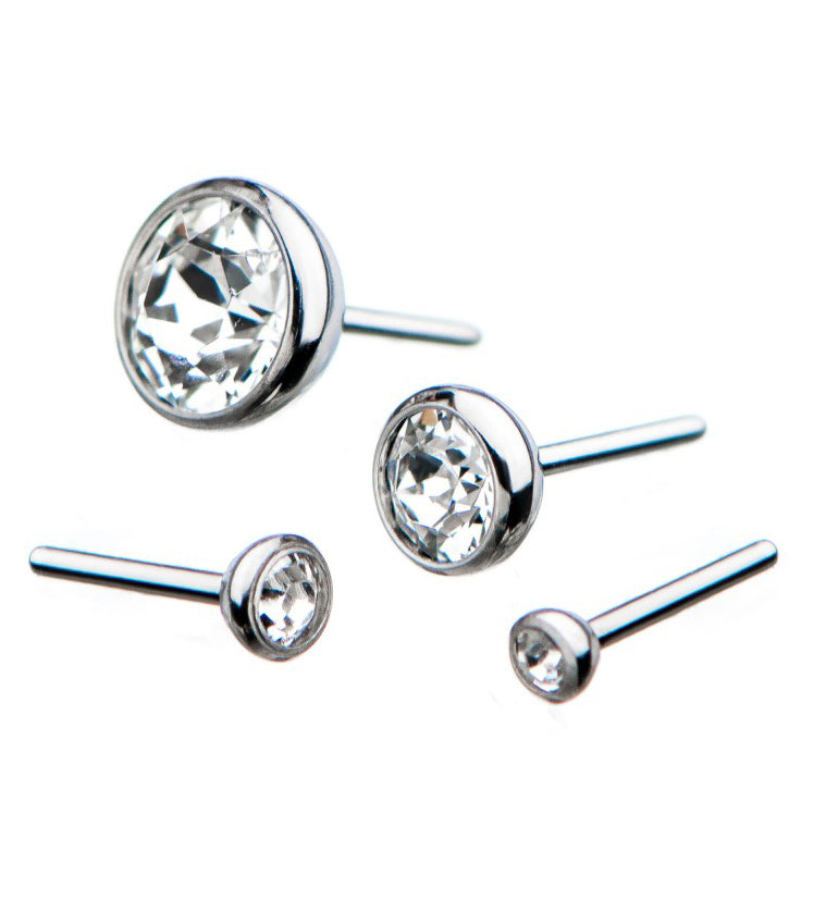 Titanium Threadless Side Facing Clear Gem Top