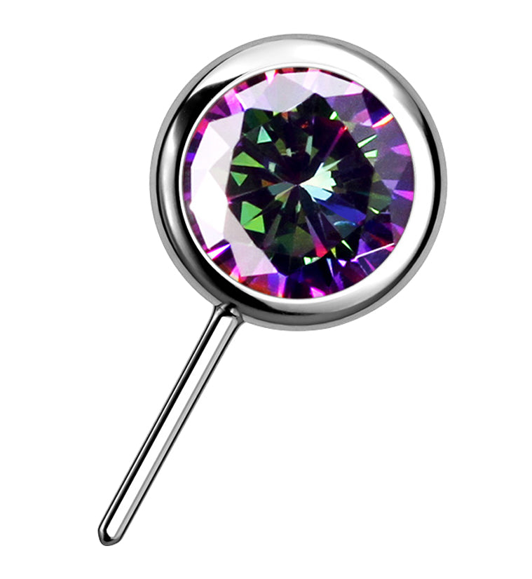 Titanium Threadless Side Facing Black Aurora CZ Top