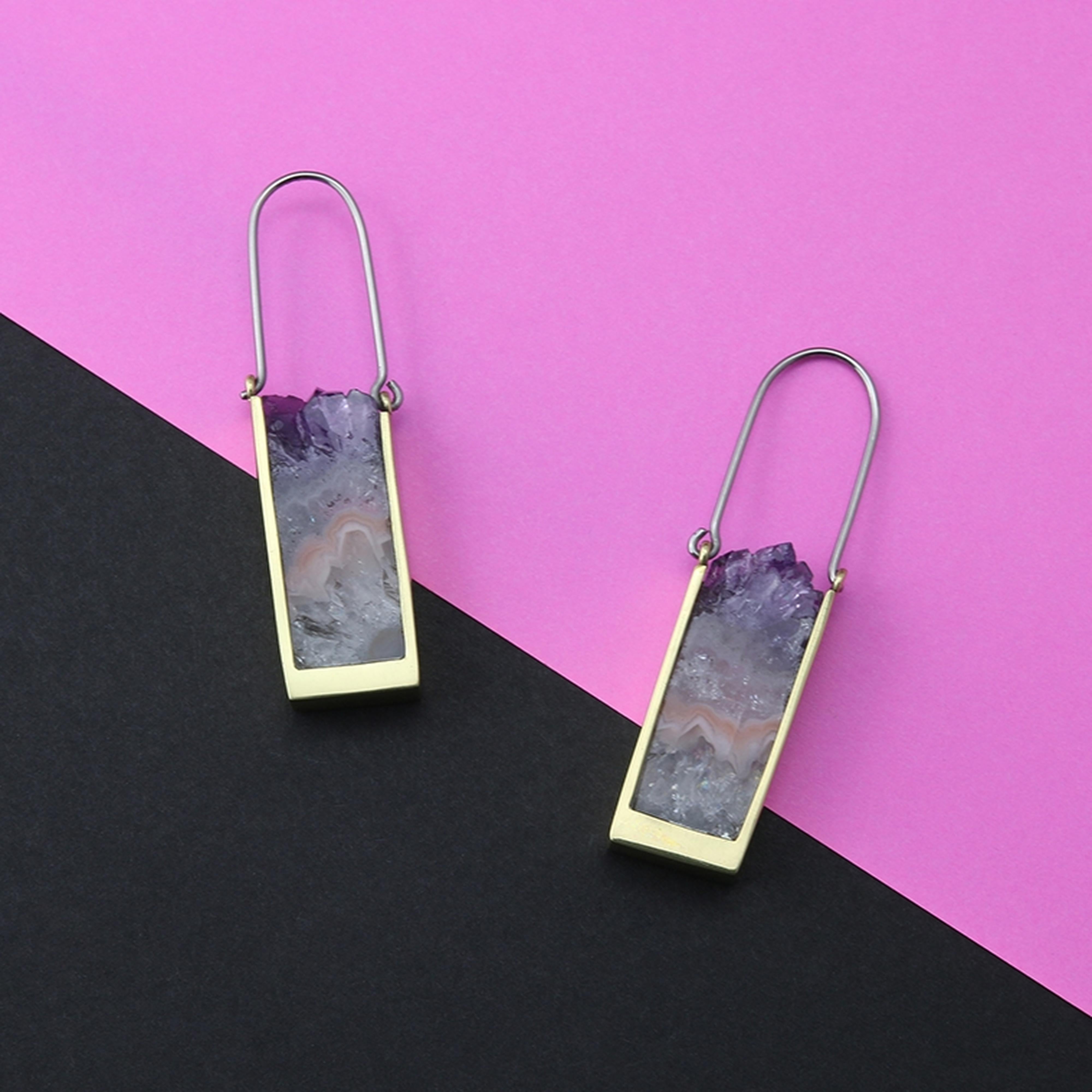 Tower Amethyst Titanium Earrings