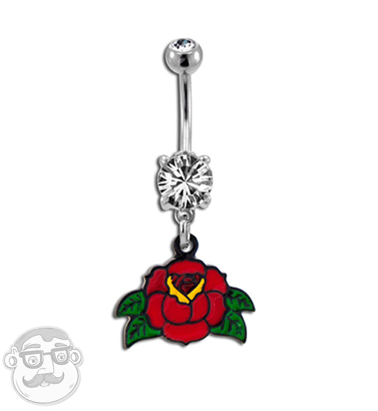 Traditional ROse Tattoo Belly Button Ring