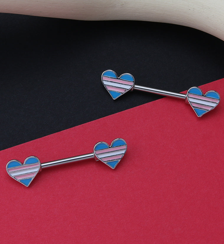 Transgender Pride Front Facing Heart Nipple Rings