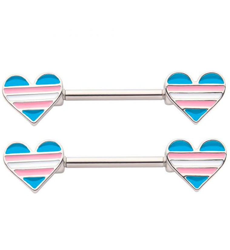 Transgender Pride Front Facing Heart Nipple Rings
