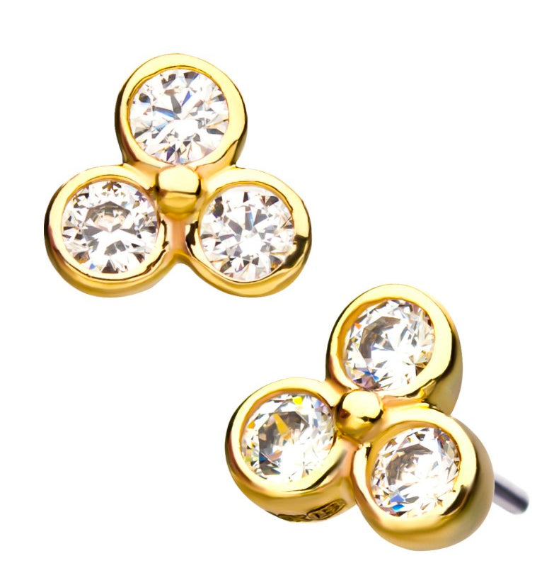14kt Gold Treble CZ Threadless Top