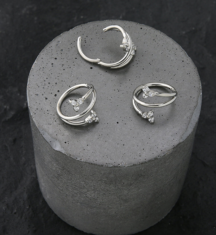 Tri CZ Twist Titanium Hinged Segment Ring