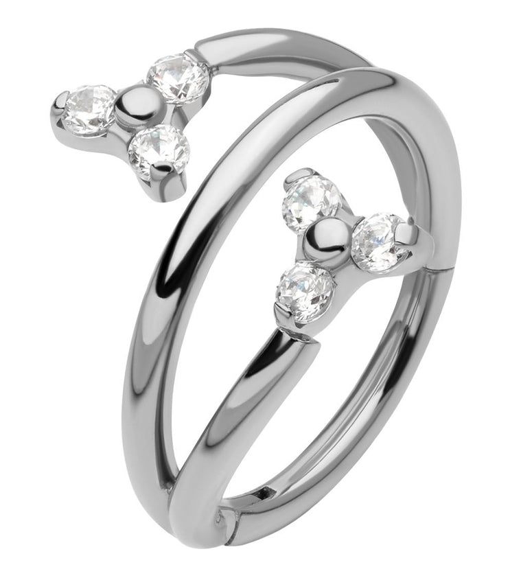 Tri CZ Twist Titanium Hinged Segment Ring