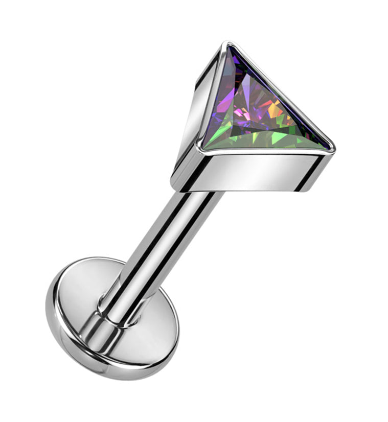 Triangle Black Aurora CZ Titanium Internally Threaded Labret