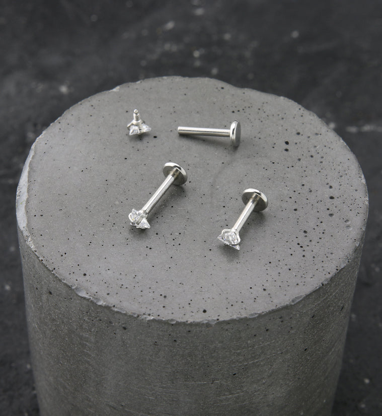 Triangle Clear CZ Stainless Steel Internally Threaded Labret