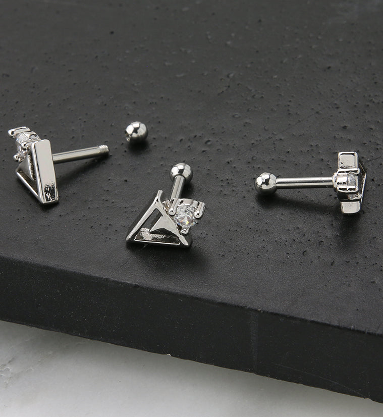 Triangle Cut CZ Cartilage Barbell