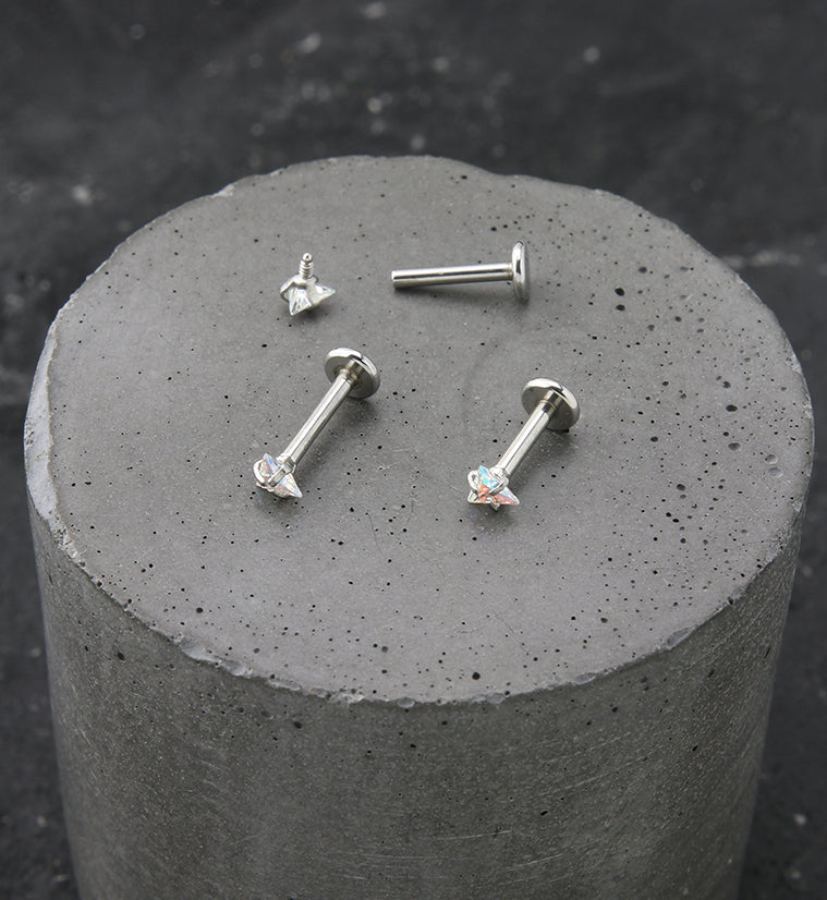 Triangle Rainbow Aurora CZ Stainless Steel Internally Threaded Labret