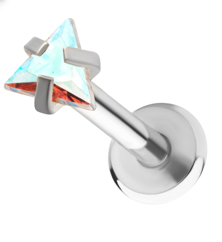 Triangle Rainbow Aurora CZ Stainless Steel Internally Threaded Labret
