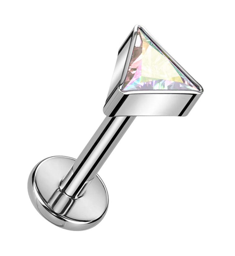 Triangle Rainbow Aurora CZ Titanium Internally Threaded Labret