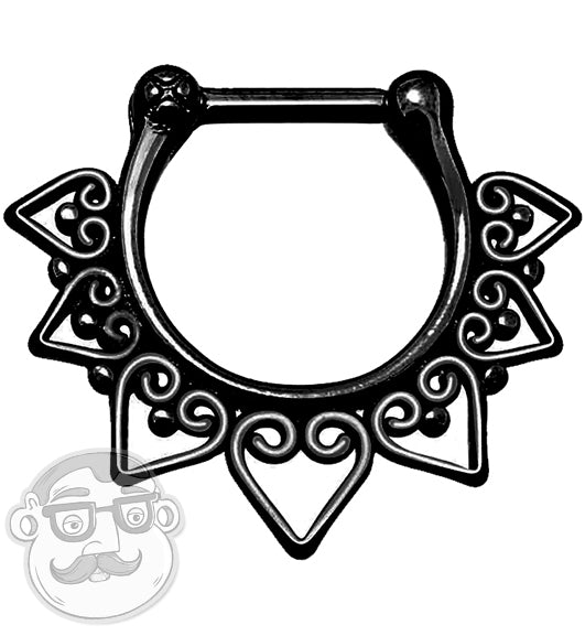 16G Tribal Heart IP Black Stainless Steel Septum Clicker