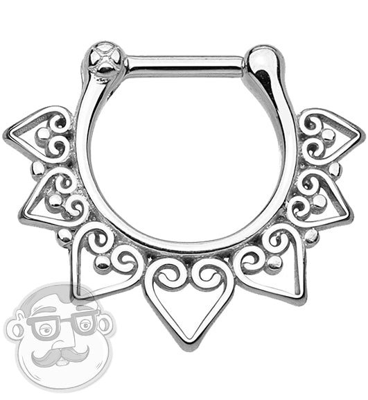 16G Tribal Heart Stainless Steel Septum Clicker