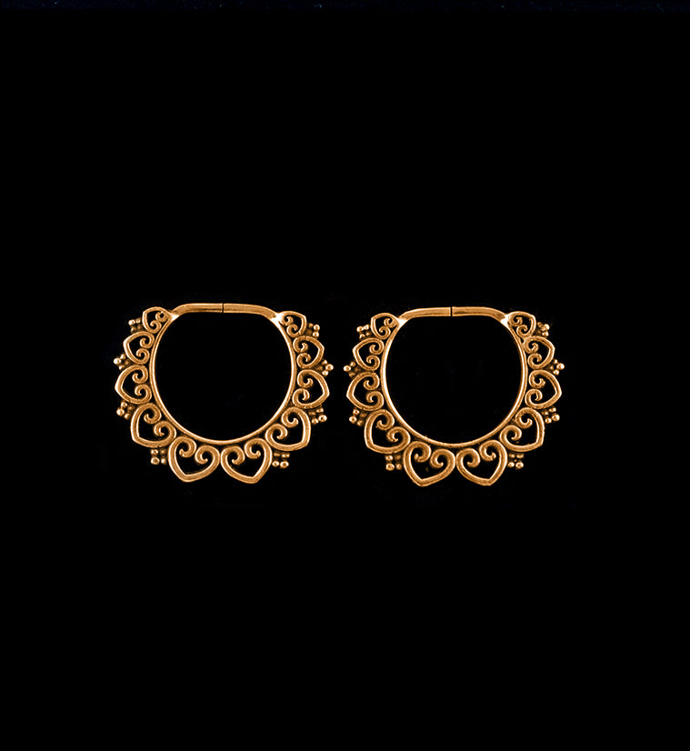 Tribal Heart Rose Gold Annealed Plug Hoops