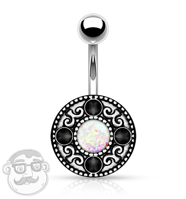 Tribal Plate With White Opalite Belly Button Ring