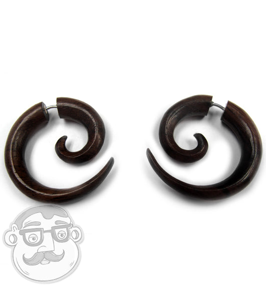 Sono Wood Fake Gauge Spirals Tribal Earrings