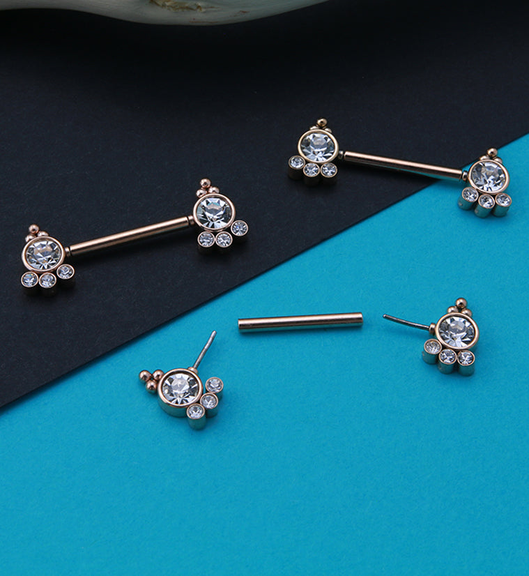 14G Rose Gold PVD Trilogy Threadless Nipple Ring Barbells