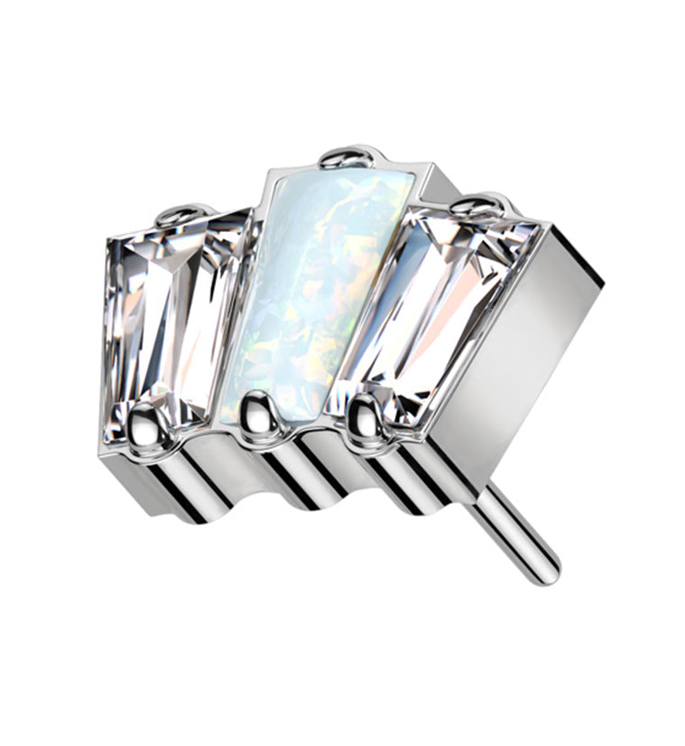 Trinal White Opalite Clear CZ Titanium Threadless Top