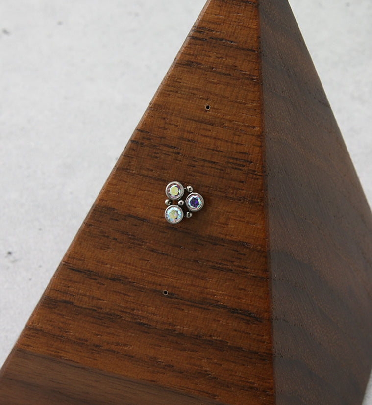 Trinity Beaded Rainbow Aurora CZ Threadless Titanium Top