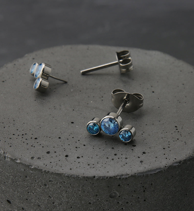Triple Aqua CZ Titanium Threadless Earrings